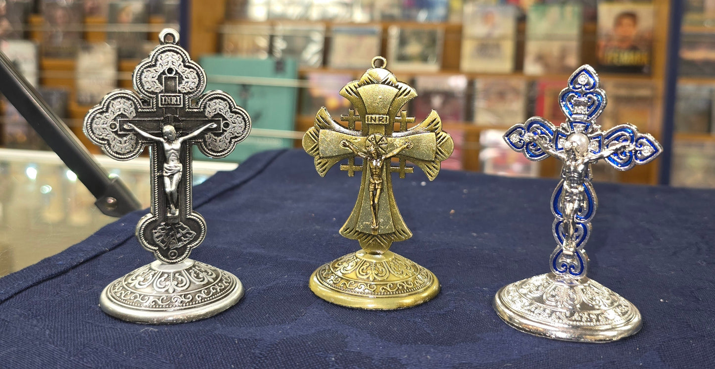 Stand up Crucifix - Antique Brass, Antique Silver and Gold