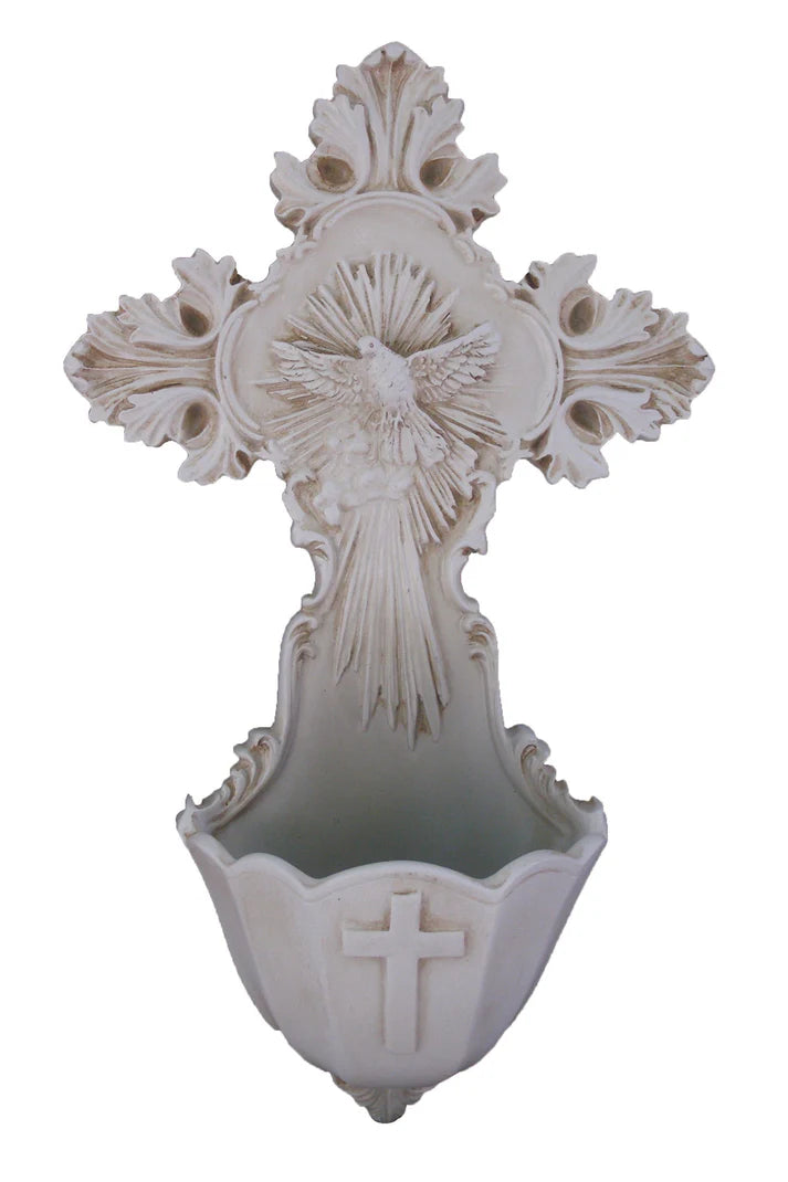 SR-75753-A  - Holy Spirit holy water font in antiqued resin