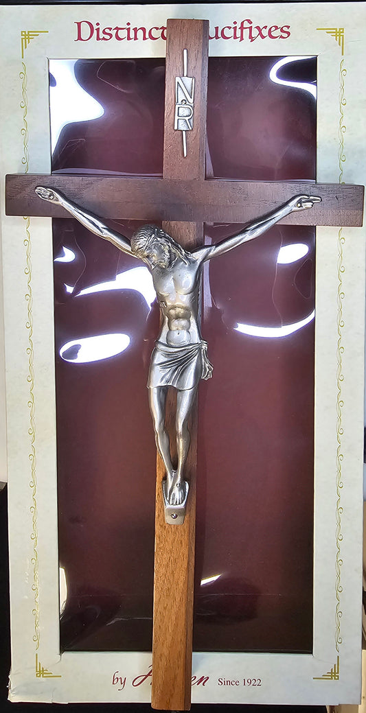 Crucifix - 13" Walnut Wood Crucifix with Fine Pewter Corpus