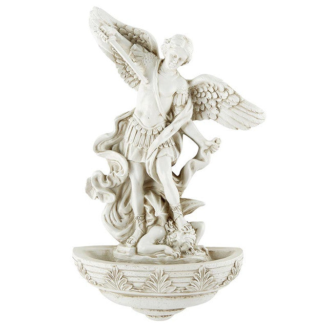 JO471 - St. Michael Archangel Holy Water Font - Stone Finish