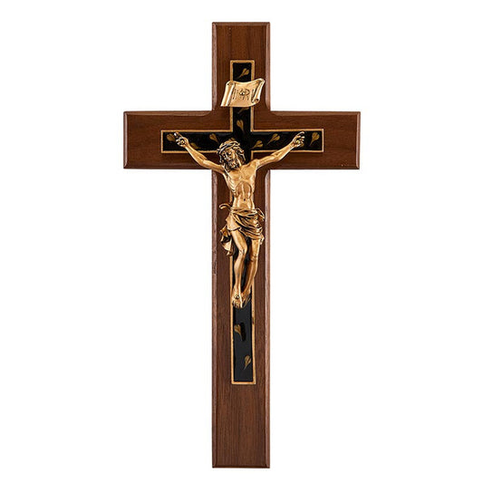 JC-7117-L Golden Brown Floral Design Crucifix