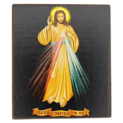 S29X23-335 Divine Mercy Silk Screen Icon 4.0 X 4.7 Inch Freestanding – Gold & Engraved Wood