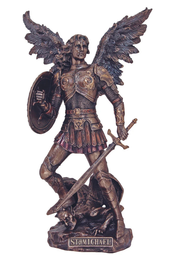 Archangel Michael in lightly hand-painted cold cast bronze (SR-74700)