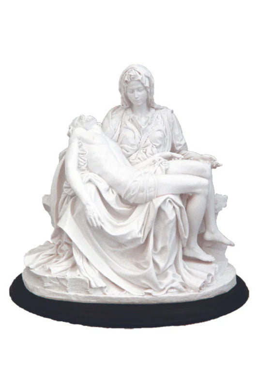 Pieta in white on a black wood base (SR-75039-W)