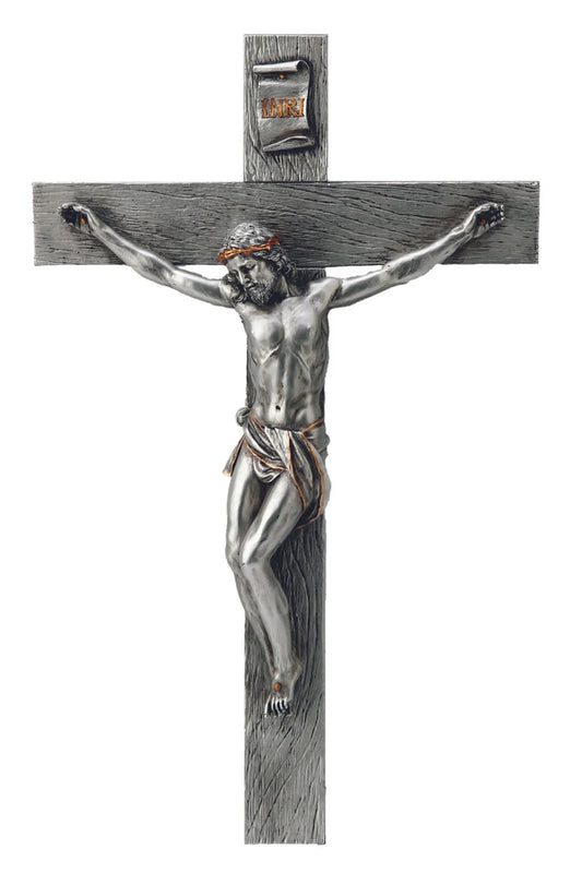 Crucifix in pewter style with gold highlights (SR-75228-PE