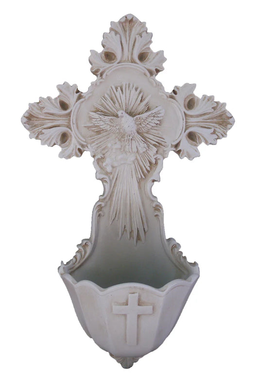 SR-75753-A  - Holy Spirit holy water font in antiqued resin