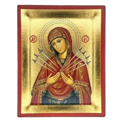 Icon - 19x15 -110 - Virgin Mary with Seven Swords Silk Screen Icon