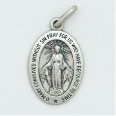 Sterling Silver Miraculous Medal (Large) Shiny Oval 