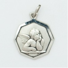 Guardian Angel 18mm Octagonal (Large) Sterling Silver Pendent