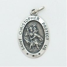 St. Christopher 20MM Shiny Oval (Large) Sterling Silver Pendent 