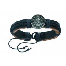 LEATHER BRACELET WITH PEWTER LACROSSE MEDAL, CARDED