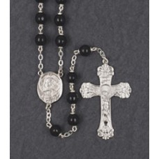7mm BLACK LOC-LINK ROSARY WITH ENGRAVED CENTER & CRUCIFIX