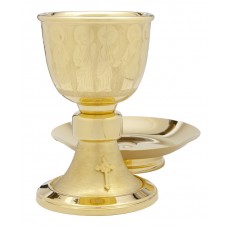 Chalice Ht. 7 5/8" 12 oz. with 7 1/4"  footed paten. Hand Engraved.